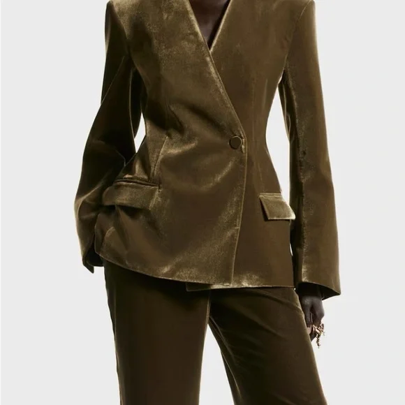 H&M Holiday 2025 Women's Velvet Blazer/Jacket (dark khaki green) size M & L. NWT - Picture 2 of 9